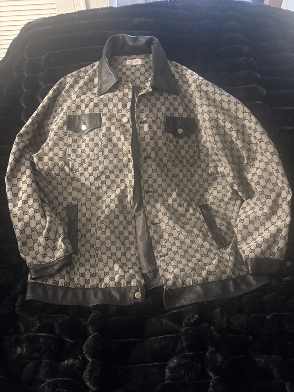 Gucci Black & Gray Monogram Bomber Jacket